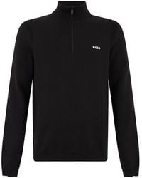 BOSS - Logo-Embroidered Quarter-Zip Sweater - Lyst
