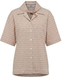 Prada - Check-Print Tie-Neck Shirt - Lyst