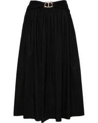 Twin Set - Belted Flared Midi Skirt - Lyst