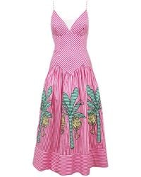 FARM Rio - Palm Tree-Embroidered Striped Midi Dress - Lyst