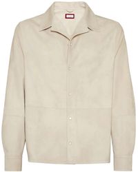Brunello Cucinelli - Press-Stud Suede Overshirt - Lyst