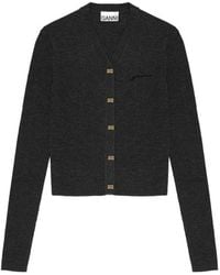 Ganni - Logo-Embroidered V-Neck Cardigan - Lyst