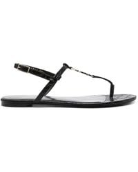 Saint Laurent - Cassandra Croc-embossed Leather Slingback Thong Sandals - Lyst