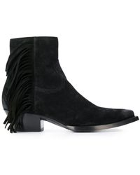 Saint Laurent Black Fringed Suede Ankle Boots