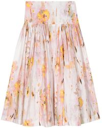 MSGM - Floral-print Pleated Midi Skirt - Lyst