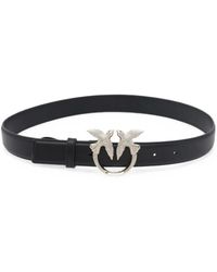 Pinko - Leather Belt With Love Birds Jewel Buckle, 2.5 Cm - Lyst