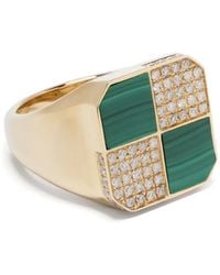 Yvonne Léon - 9Kt Petit Damier Diamond And Malachite Signet Ring - Lyst