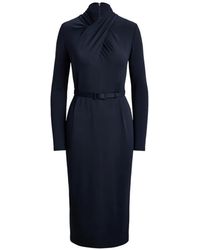 Ralph Lauren - Belted Mock-Neck Midi Dress - Lyst