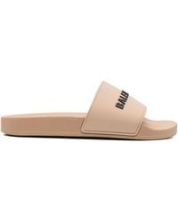 Balenciaga - Neutral Logo-embossed Slides - Women's - Rubber/fabric - Lyst