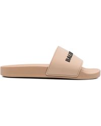 Balenciaga - Neutral Logo-embossed Slides - Women's - Rubber/fabric - Lyst