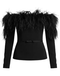 Gemy Maalouf - Feather-Trim Off-Shoulder Top - Lyst