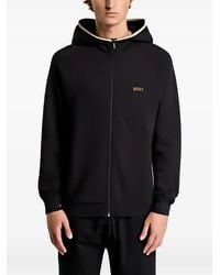 HUGO - Hoodie Zippé En Coton Mélangé Avec Bordure Contrastante - Lyst