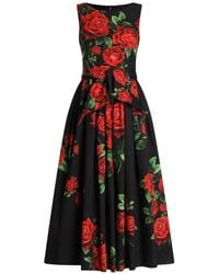 Dolce & Gabbana - Robe Mi-Longue À Fleurs - Lyst