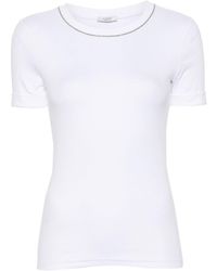 Peserico - T-shirt a righe con perline - Lyst
