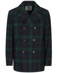 Camplin - Check Double-Breasted Peacoat - Lyst