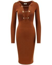 Elisabetta Franchi - Ribbed-Knit Toggle-Fastening Midi Dress - Lyst
