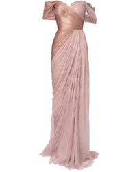 IRIS SERBAN - Pleated-Metallic Lace Maxi Dress - Lyst