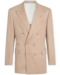 Brunello Cucinelli - Délavé-Silk And Linen Gabardine One-And-A-Half Breasted Tailor Blazer With Metal Buttons - Lyst