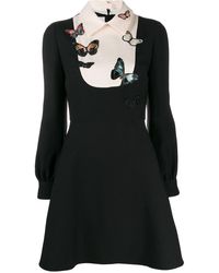 Valentino Embroidered Butterfly Flared Dress - Black