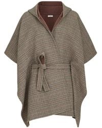 Brunello Cucinelli - Poncho Réversible À Capuche En Double Drap De Cachemire À Motif Prince-De-Galles - Lyst
