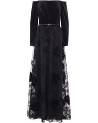 Elie Saab - Velvet Floral-Embroidered Tulle Dress - Lyst