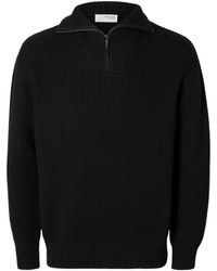 SELECTED - Ribbed-Knit Half-Zip Sweater - Lyst
