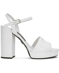 Dolce & Gabbana - Sandali 'keira' con platform e patch logo tono su tono in pelle bianca - Lyst