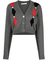 Alessandra Rich - Intarsia-Knit Floral-Detail Cardigan - Lyst