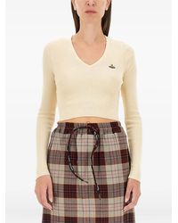 Vivienne Westwood - Cropped Ribbed Knit Sweater With Deep V-Neckline - Lyst