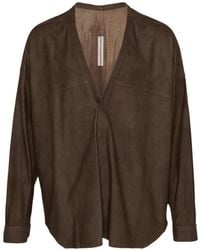 Rick Owens - T-Shirt En Cuir D'Agneau À Manches Longues Et Col V - Lyst
