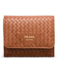 Prada - Small Woven Madras Leather Wallet - Lyst