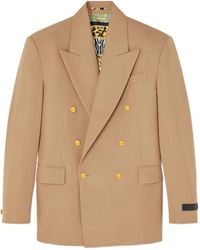Versace - Mélange Wool Double-Breasted Blazer - Lyst