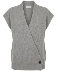 Brunello Cucinelli - Ribbed Wrap-Front Top - Lyst