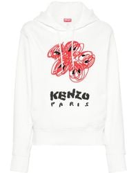 KENZO - Drawn Flowers Embroidered Hoodie - Lyst