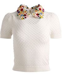 Alice + Olivia - Short-Sleeves Floral-Collar Sweater - Lyst