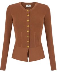 Elisabetta Franchi - Ribbed Jewel-Button Cardigan - Lyst