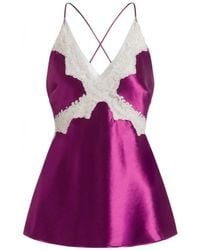 Alberta Ferretti - V-Neck Lace-Detail Top - Lyst