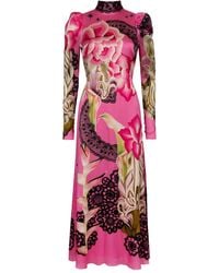 Temperley London - Cici Floral-Lace Print Tie-Neck Midi Dress - Lyst