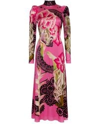 Temperley London - Cici Floral-Lace Print Tie-Neck Midi Dress - Lyst