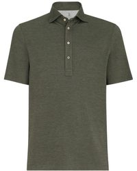 Brunello Cucinelli - Virgin Wool, Silk And Cotton Piqué Polo Shirt With Spread Collar - Lyst
