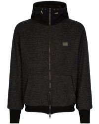 Dolce & Gabbana - Wool Jersey Jacket With Hood And Logo - Lyst