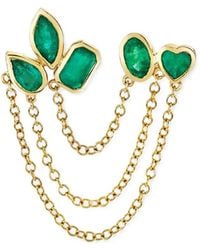 SHAY - Orecchini A Bottone Con Doppia Catena E Smeraldo - Lyst