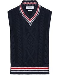 Thom Browne - Aran Kabelgebreid Wollen Vest - Lyst