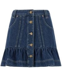 FARM Rio - Ruffled Button-Front Denim Mini Skirt - Lyst