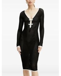 Elisabetta Franchi - Mesh-Paneled V-Neck Midi Dress - Lyst