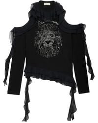 Blumarine - Rhinestone-Embellished Ruffled T-Shirt - Lyst