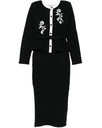 Self-Portrait - Gebreide Midi-Jurk Met Bloemenprint - Lyst