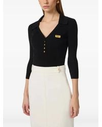 Elisabetta Franchi - Micro‑Braided Ribbed‑Knit Polo Top - Lyst