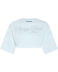 Philipp Plein - Crystal-embellished Logo-print Cropped T-shirt - Lyst