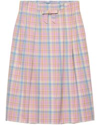 Prada - Checked Bow-Detail Midi Skirt - Lyst